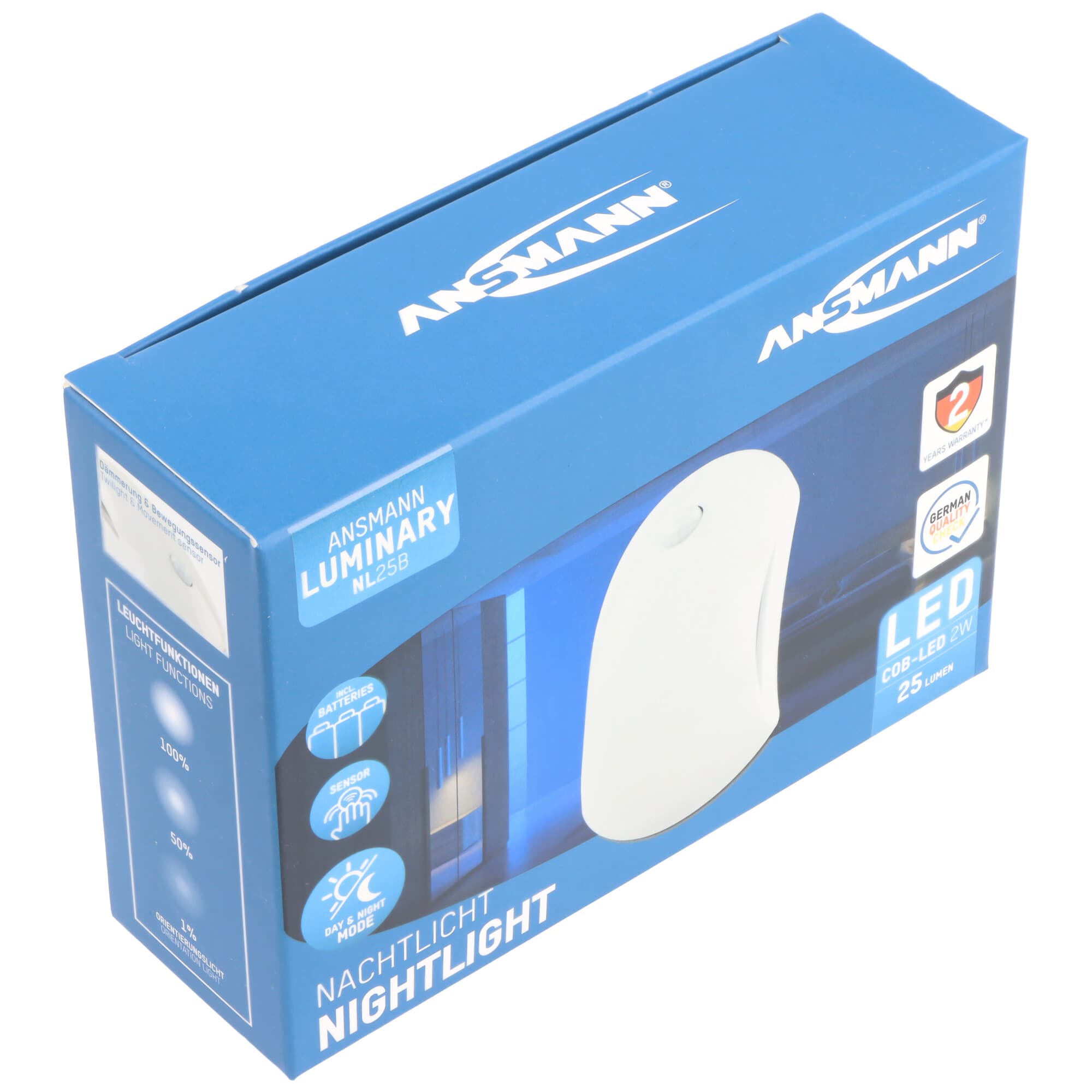 Veilleuse LED mobile Ansmann NL25B, avec détecteur de crépuscule et de mouvement intégré, alimentée par batterie