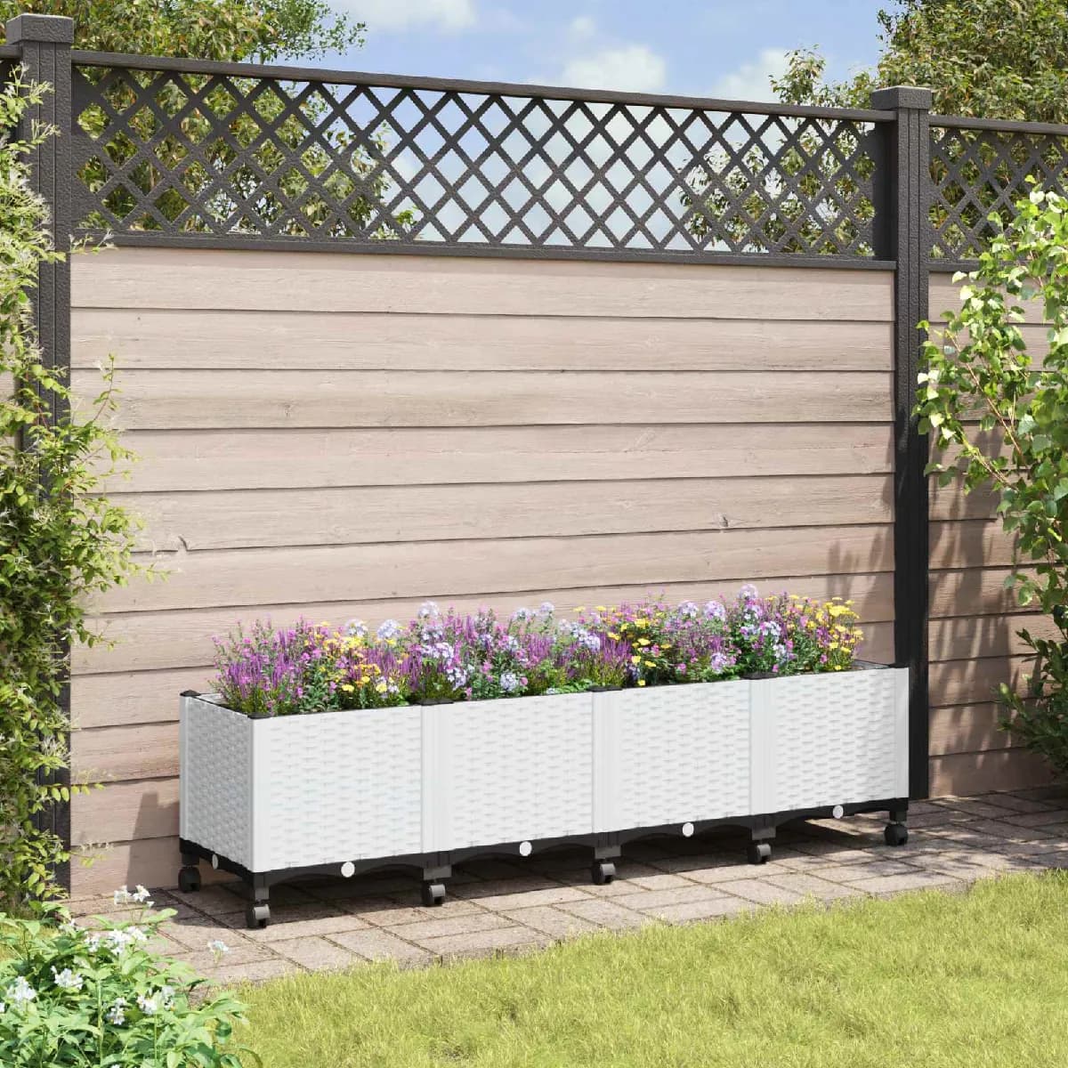 vidaXL Jardinière avec Roues Blanc 160 x 40 x 48 cm PP
