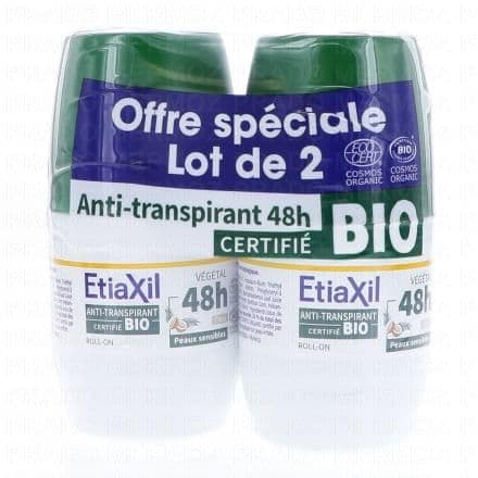 ETIAXIL Anti transpirant végétal noix de coco bio 48h lot de 2 x 50ml